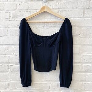 Reformation‎ || Reign Top Corset Smocked Long Sleeve Black 0